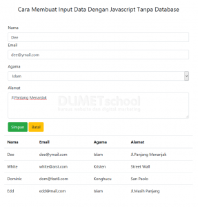 Membuat Input Data Dengan Javascript Tanpa Database